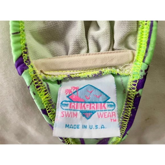 Vintage 80s Strapless Bikini Top by Rik Rik size S in Neon Green & Purple Retro - Picture 6 of 9